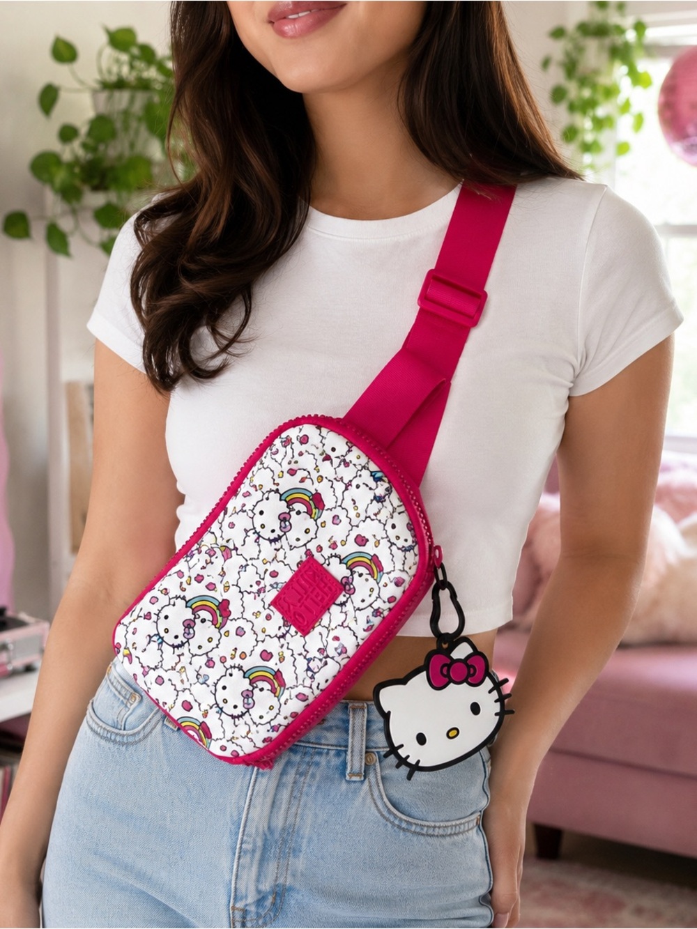 Hello Kitty x World Rainbow Cloud Belt Bag + Luggage Tag Pink Sanrio BNWOT